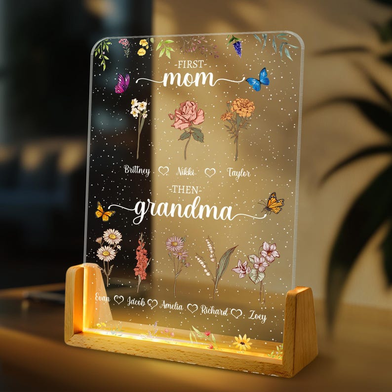 Personalized Gifts for Mom, Custom Grandma's Garden, Birth Month Flower Night Light, Mother's Day Gift Grandma Gifts, Mom Birthday Gifts