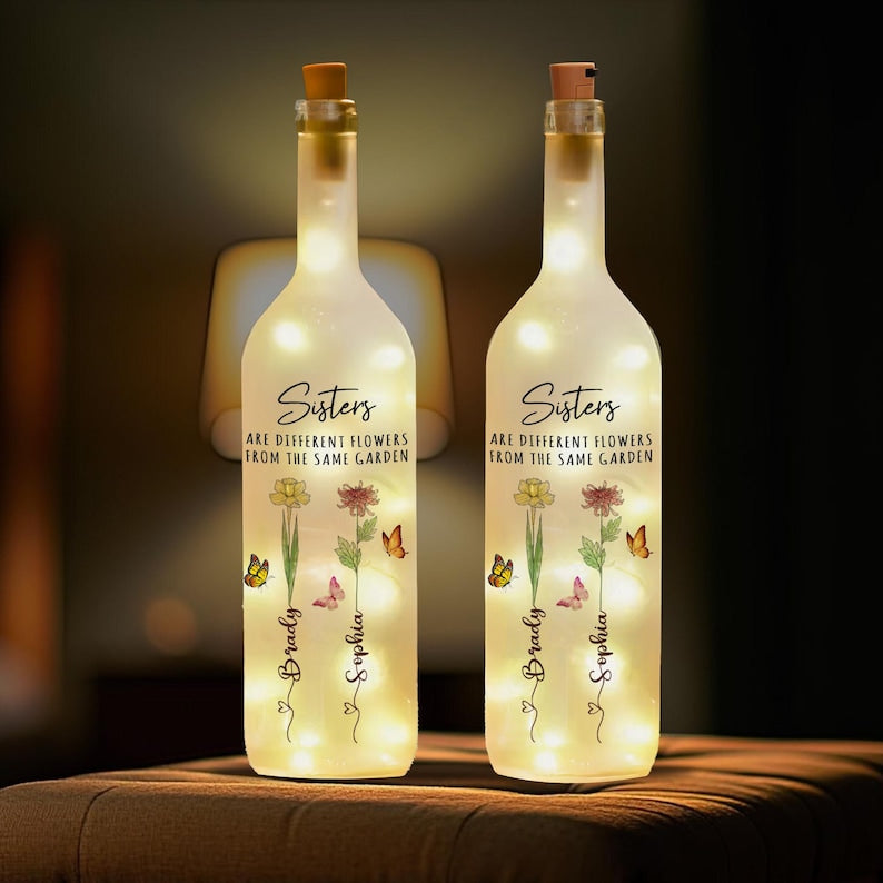 Personalized Sisters Are Different Flowers From The Same Garden Bottle Lamp, Birthday Gifts For Sister, Sister Gifts, Sister Night Light