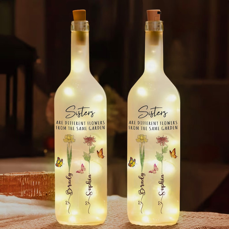 Personalized Sisters Are Different Flowers From The Same Garden Bottle Lamp, Birthday Gifts For Sister, Sister Gifts, Sister Night Light