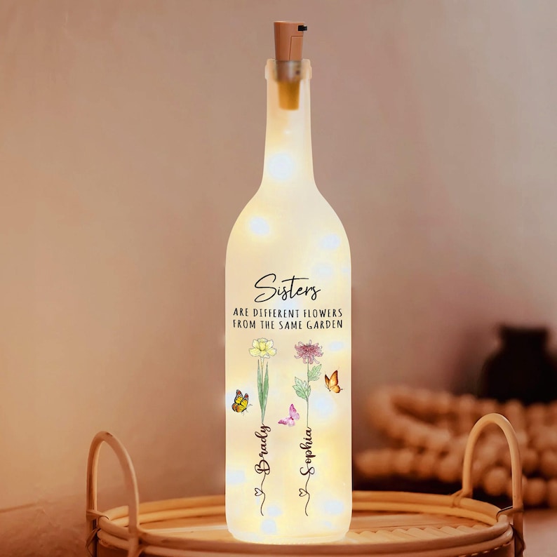 Personalized Sisters Are Different Flowers From The Same Garden Bottle Lamp, Birthday Gifts For Sister, Sister Gifts, Sister Night Light