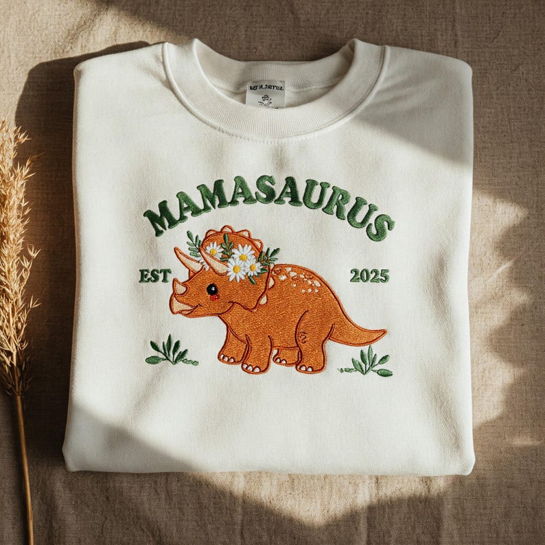 Embroidered Mama Saurus Dinosaur Sweatshirt, Custom Mom EST, Funny Mama Shirt, Personalized Mom Gift, Dinosaur Mom,Birthday Gift for New Mom il_794xN.6778488033_sbdh.jpg