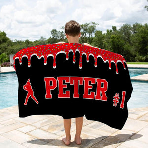 Personalized Ice Cream Drip Baseball Beach Towel For Boys, Drip Beach Towel, Pool Towel, Baseball Softball Team Gift, Youth Baseball Gift