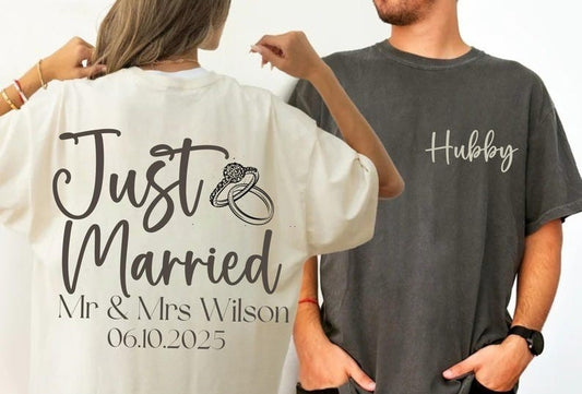 Personalized Mr and Mrs, Custom Wifey and Hubby Shirt, Bride and Groom Est, Wife And Husband Shirts, Just Married Tshirt, Honeymoon T-shirt