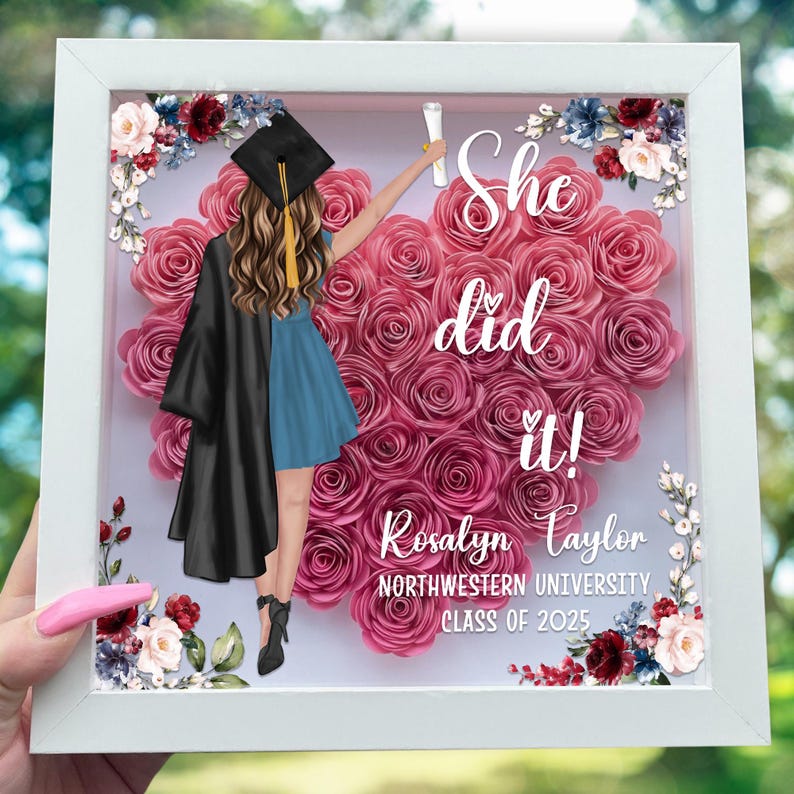 Personalized Congrats Graduation Flower Shadow Box, High School Graduation Shadow Box, Graduation Keepsake, Class Of 2025, Graduation Gift