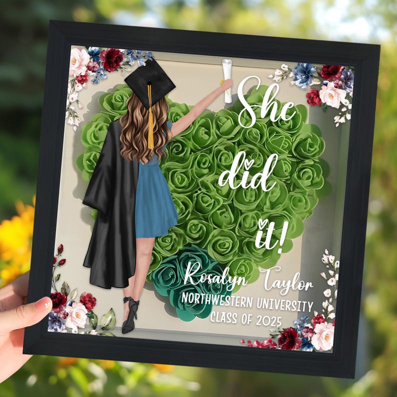 Personalized Congrats Graduation Flower Shadow Box, High School Graduation Shadow Box, Graduation Keepsake, Class Of 2025, Graduation Gift