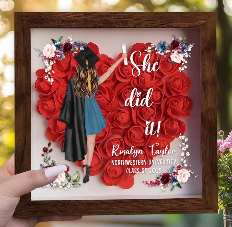 Personalized Congrats Graduation Flower Shadow Box, High School Graduation Shadow Box, Graduation Keepsake, Class Of 2025, Graduation Gift