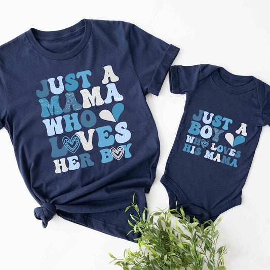 Personalized Our First Mother's Day Shirt, Just A Mama Who Loves Her Boy Shirt, Mothers Day Mama Boy Matching Shirt, Mommy And Me Outfit
