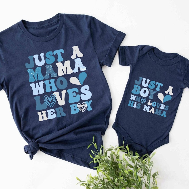 Personalized Our First Mother's Day Shirt, Just A Mama Who Loves Her Boy Shirt, Mothers Day Mama Boy Matching Shirt, Mommy And Me Outfit