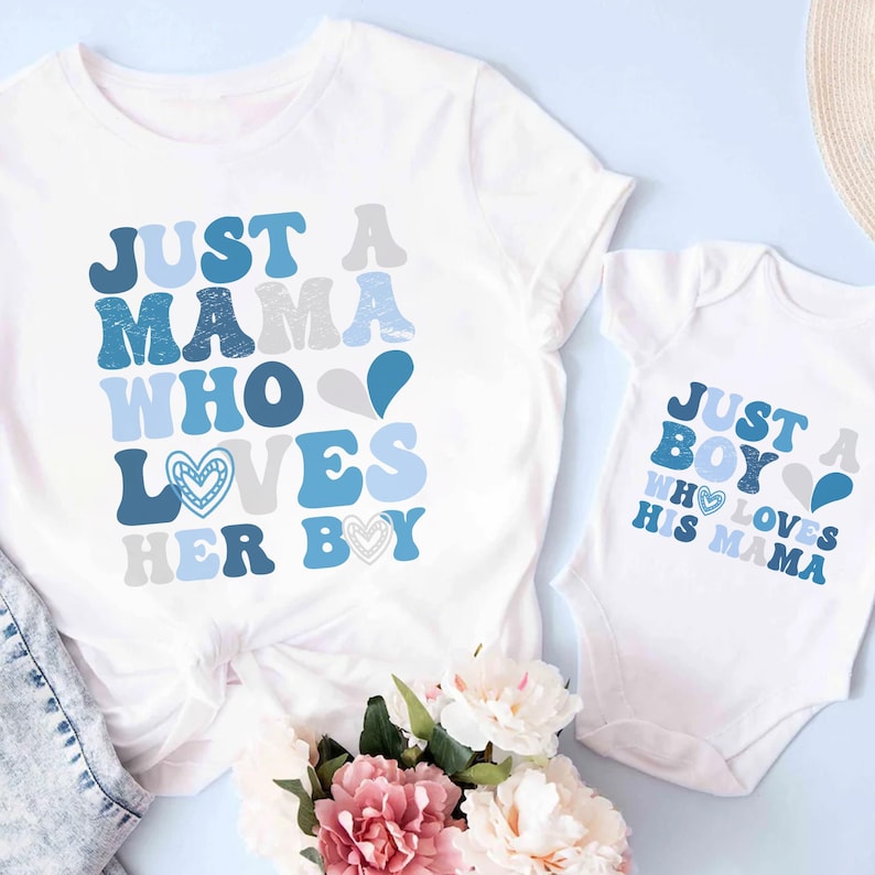 Personalized Our First Mother's Day Shirt, Just A Mama Who Loves Her Boy Shirt, Mothers Day Mama Boy Matching Shirt, Mommy And Me Outfit