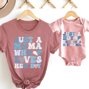 Personalized Our First Mother's Day Shirt, Just A Mama Who Loves Her Boy Shirt, Mothers Day Mama Boy Matching Shirt, Mommy And Me Outfit