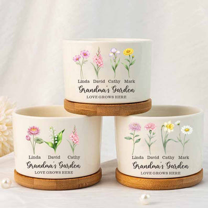 Mothers Day Plant Pot, Personalised Birth Flower Mini Pot, Grandma's Garden Pot for Mom Nanny, Perfect Gift for Her, Family Flower Plant Pot