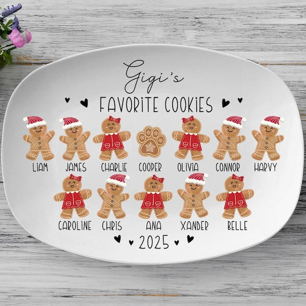 Grandma Gift, Grandma's Favorite Cookies Plate, Family Platter, Personalized Gingerbread Christmas Plate, Grandma Plate