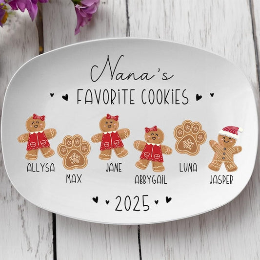 Grandma Gift, Grandma's Favorite Cookies Plate, Family Platter, Personalized Gingerbread Christmas Plate, Grandma Plate