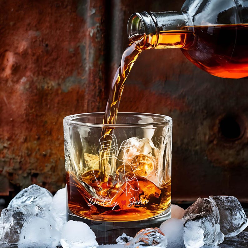 Personalized Fathers Day Gifts Whiskey Glass, Custom Portrait Outline Gift For Dad, First Time Dad Gift, Dad Established 2025 Whiskey Glass