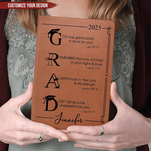 Graduation Motivation God Has Great Plans For You - Personalized Leather Journal, Graduation Journal For Men Women, Christian Gift Grad Gift