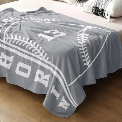 Baseball Pattern Stripe Custom Name Blanket, Personalized Sports Blanket Throw with Name and Number, Gift for Son, Daughter, Grandkids