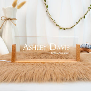 Personalized Lighted Desk Name Plate: Wooden Base, Floral Design