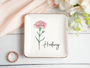Personalized Birth Flower Trinket Dish,Custom Birthflower Ring Dish,Birthday Jewelry Dish For Friend,Wedding Bridesmaid Gift,Wedding Gift