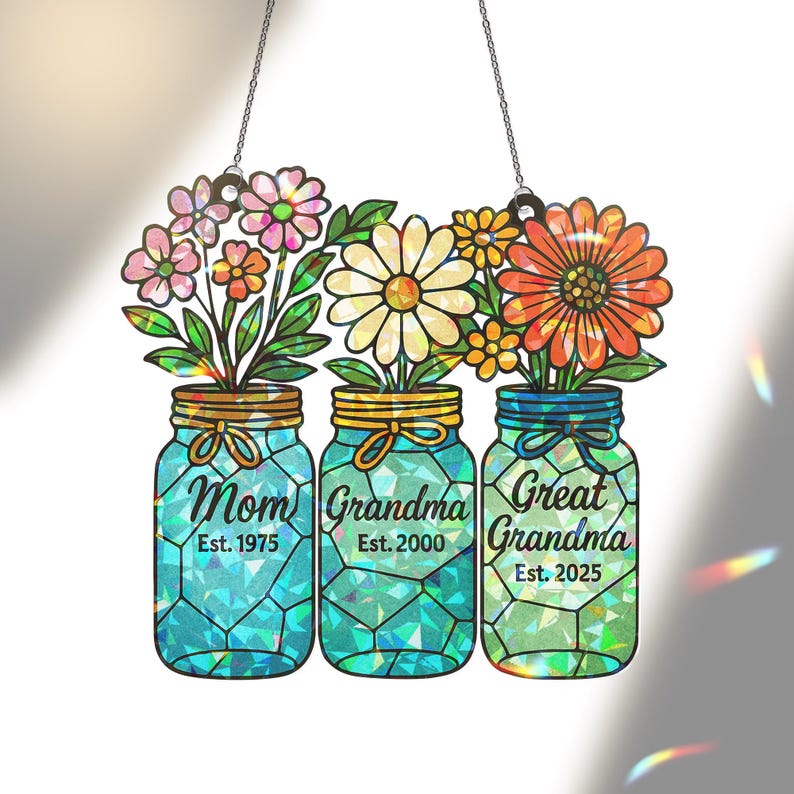 Floral Jar Hologram Ornament: Generations Family Keepsake, Gift For Mom, Gift For Grandma