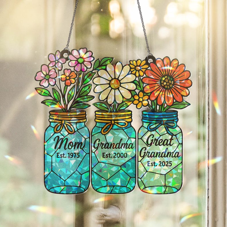 Floral Jar Hologram Ornament: Generations Family Keepsake, Gift For Mom, Gift For Grandma