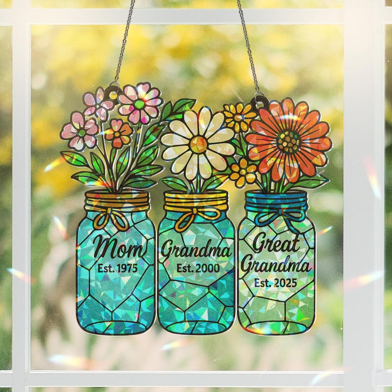 Floral Jar Hologram Ornament: Generations Family Keepsake, Gift For Mom, Gift For Grandma