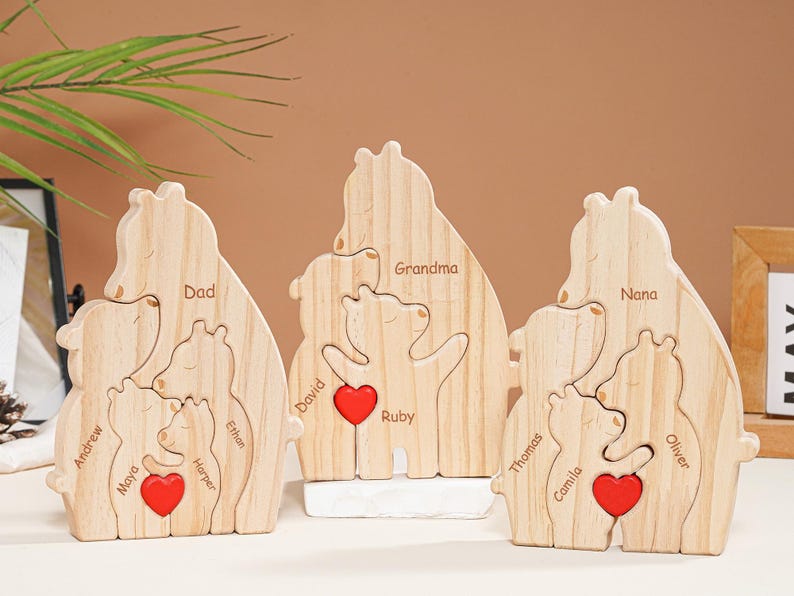 Personalized Single Parent Families Bear Puzzle, Wooden Bear Family Puzzle, Personalized Father's Day Gifts, Gift for Dad, Family Home Decor