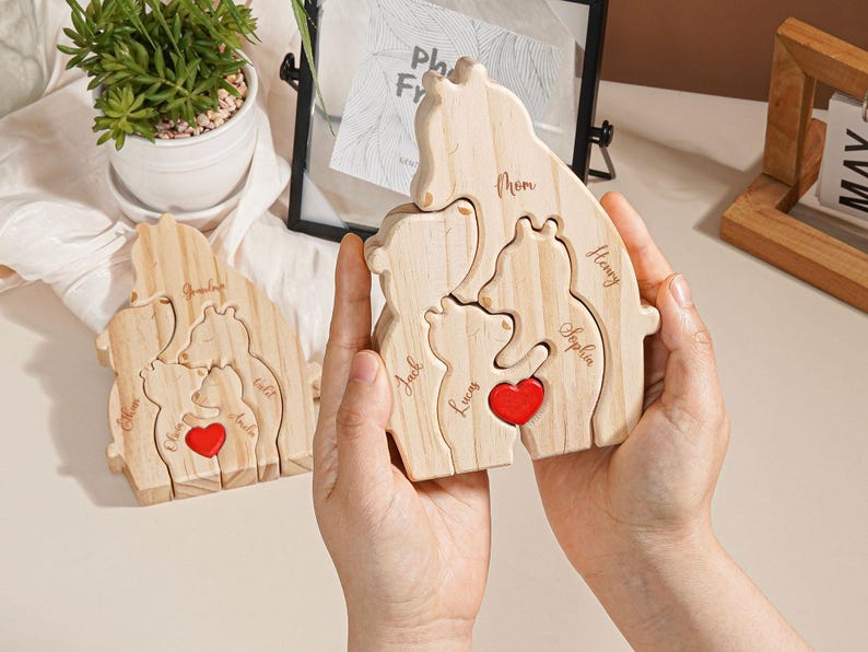 Personalized Single Parent Families Bear Puzzle, Wooden Bear Family Puzzle, Personalized Father's Day Gifts, Gift for Dad, Family Home Decor