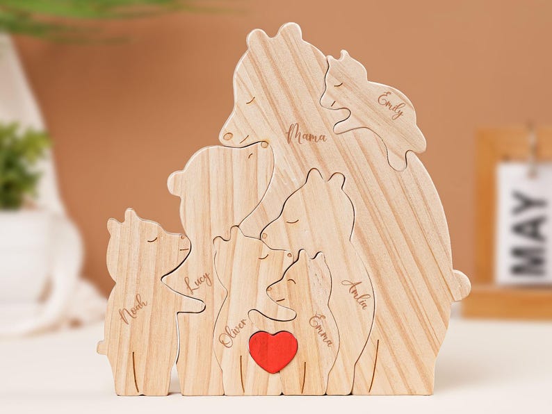Personalized Single Parent Families Bear Puzzle, Wooden Bear Family Puzzle, Personalized Father's Day Gifts, Gift for Dad, Family Home Decor