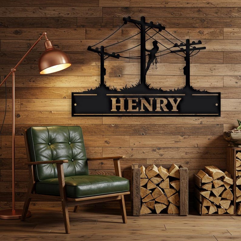 Custom Lineman Metal Sign, Personalized Worker Wall Art, pole worker Decor for Garage, Gift for Lineworker, best Personalized Lineman Sign