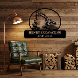 Custom Excavating Metal Sign, Custom Excavator Company Logo Wall Art, custom construction sign, Outdoor construction Shop Name Sign