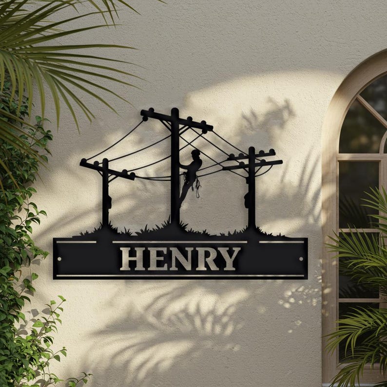 Custom Lineman Metal Sign, Personalized Worker Wall Art, pole worker Decor for Garage, Gift for Lineworker, best Personalized Lineman Sign