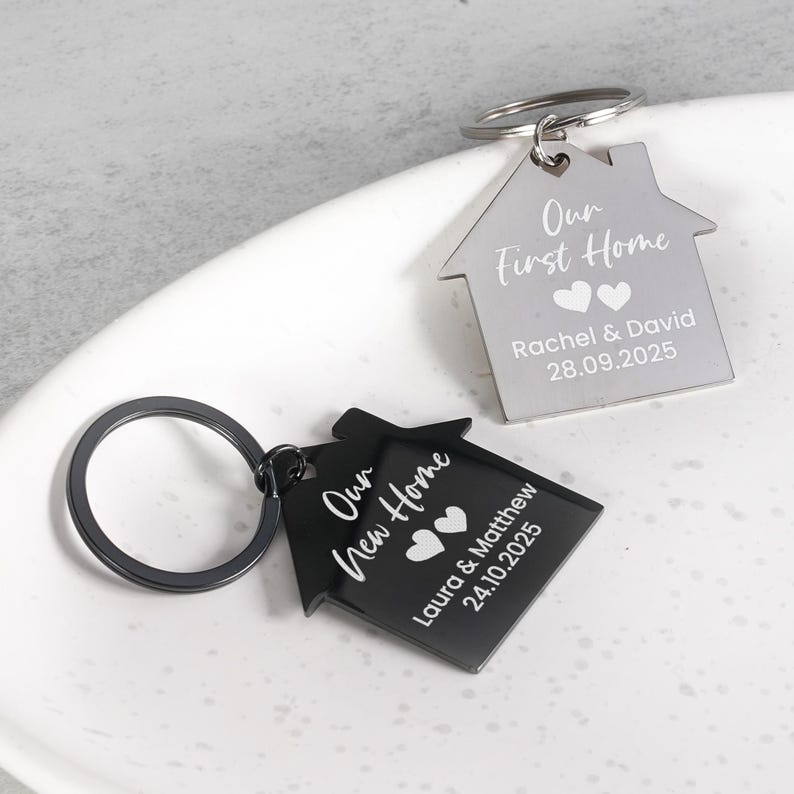 First Home Keyrings, New Home Keyrings, Steel House Keyring, New Home Gift, New House Gift, Housewarming Gift