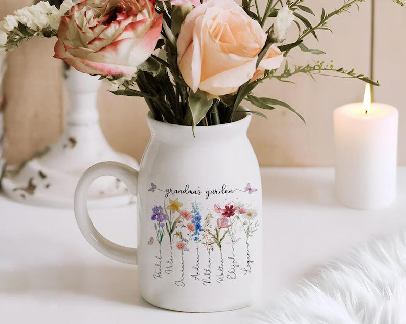 Custom Birth Month Flowers Vases, Grandma's Mom's Garden Flower Vase, Custom Mom Vases, Mother's Day Gifts, Grandma's Gift, Gifts for Mom