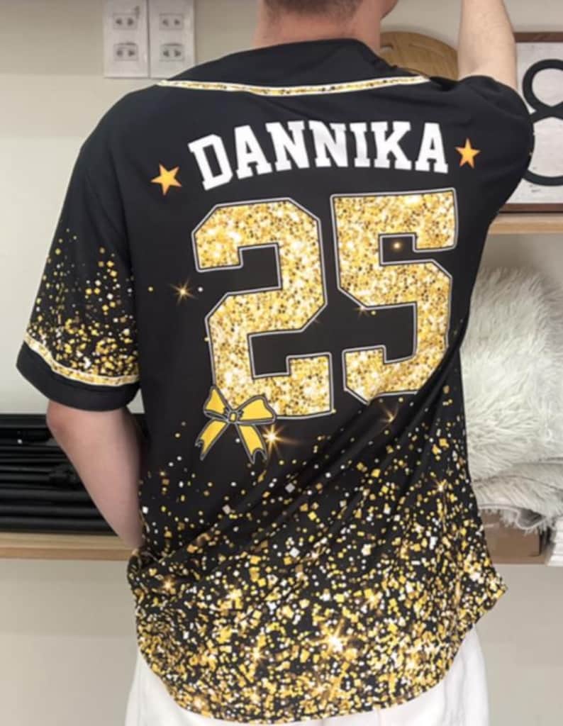 Custom Glitter Baseball Jersey with Team Name Number for Adult Kid, Custom Name Cheerleading Shirt For Cheerleader,Faux Cheer Glitter Jersey