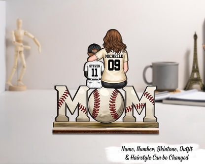 Baseball, Softball Mom And Kids Personalized Standing Wooden Plaque, Mother's Day Gift For Wife, Gift For Mom,Baseball Lover,Baseball Player