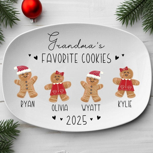 Grandma Gift, Grandma's Favorite Cookies Plate, Family Platter, Personalized Gingerbread Christmas Plate, Grandma Plate