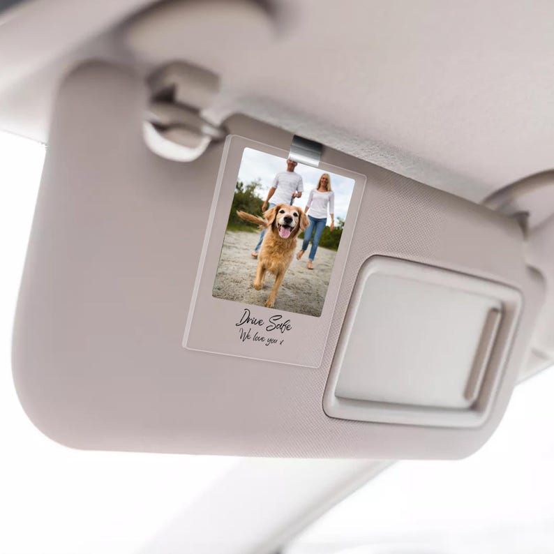 Car Visor Clip with Your Photo - Custom Visor Clip Drive Safe I love you Design - Car Accessories Gifts