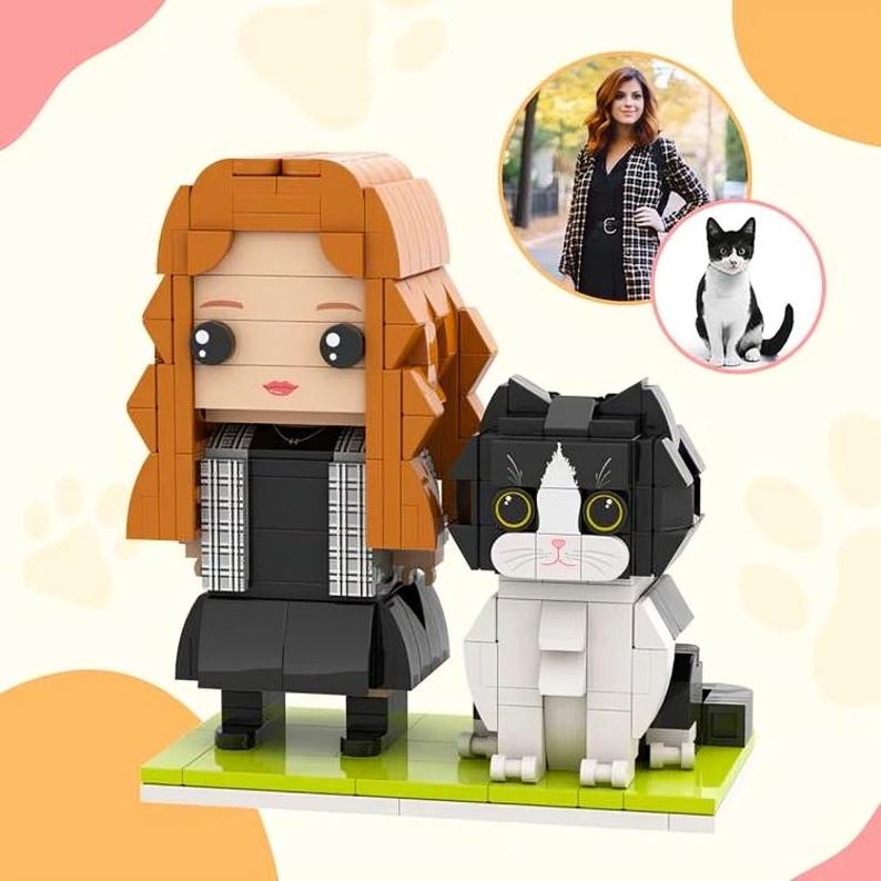Custom Full Body Brick Figures, Personalized Cat Brick Figures, Customizable Small Block Toy, Unique Gift for Cat Lovers, Toy Decor