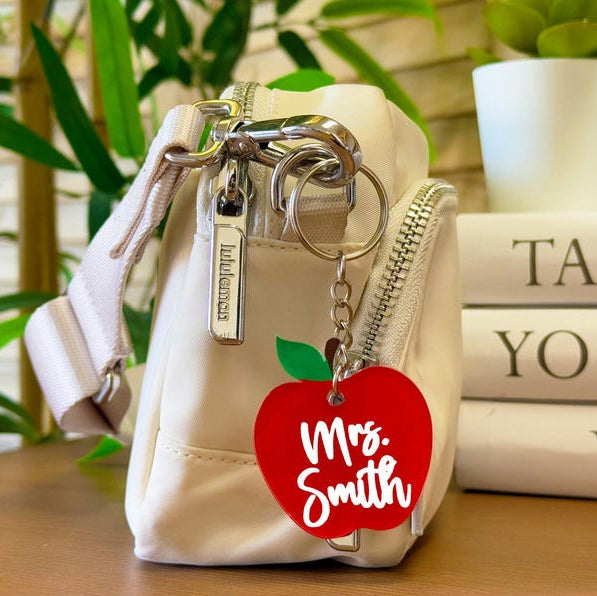 Custom Teacher Keychain, Pencil, Apple, Rainbow, Coffee Shapes, Cute Teacher Appreciation Gift, Personalized Teacher Graduation Gift