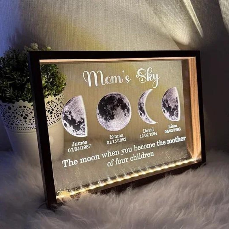 Custom Moons Phase LED Night Light, Personalized Moons Phase with Kids Names, Mother s Day Gifts,Gift for Mama,Custom Night light Moon Phase