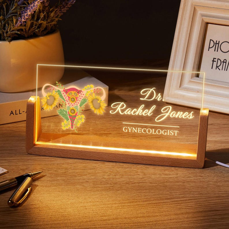 OBGYN Desk Sign, Doctor Name Sign, OB GYN Gift, Medical Desk Name Night Light, Custom Gynecologist Women s Health Gift, Clinic Office Sign
