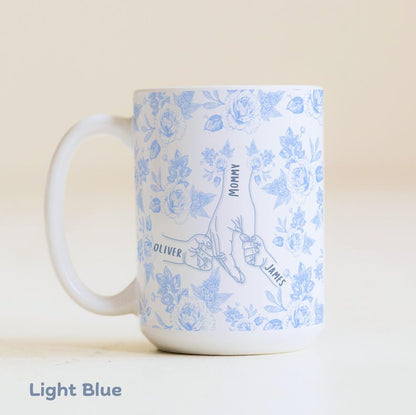 Gift for Boy Mom Twin Mommy Personalized Mother's Day Mug Baby Shower Birthday Custom Cup Custom Mother's Day Mug Holding Hands with Kids