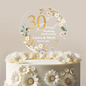Pearl Anniversary Cake Topper 30th Anniversary Cake Topper Round Personalized Custom Anniversary Cake Topper 30th Anniversary Gift