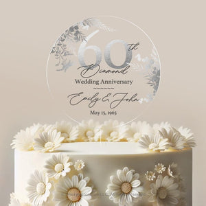 Diamond Anniversary Cake Topper 60th Anniversary Cake Topper Round Personalized Custom Anniversary Cake Topper 60th Anniversary Gift