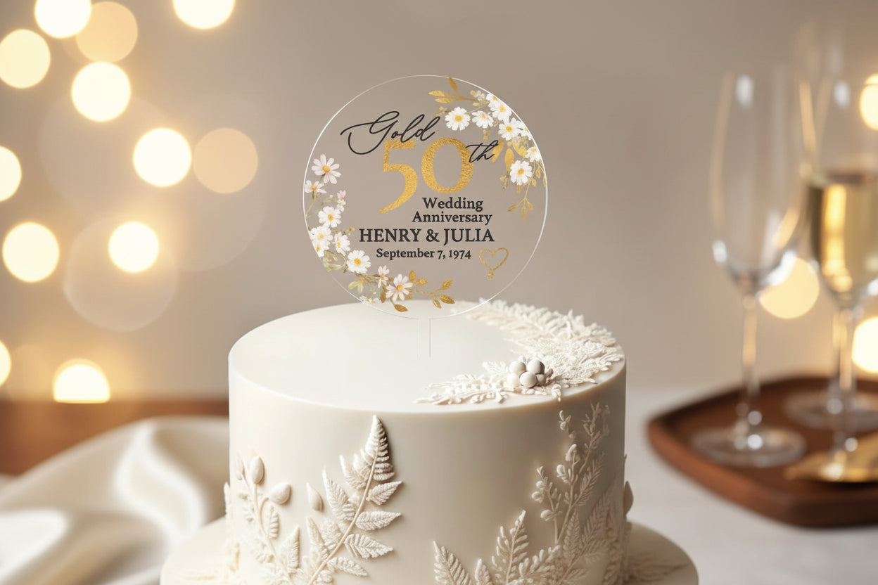 Personalized Golden Anniversary Cake Topper 50th Anniversary Cake Topper Round Custom Anniversary Cake Topper 50th Anniversary Gift