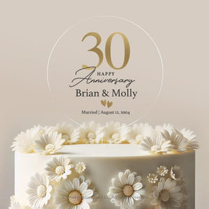 Personalized Round Anniversary Cake Topper 30th/40th/50th Anniversary Cake Topper Round Gold Print Anniversary Cake Topper 50th Anniversary