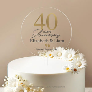 Personalized Round Anniversary Cake Topper 30th/40th/50th Anniversary Cake Topper Round Gold Print Anniversary Cake Topper 50th Anniversary