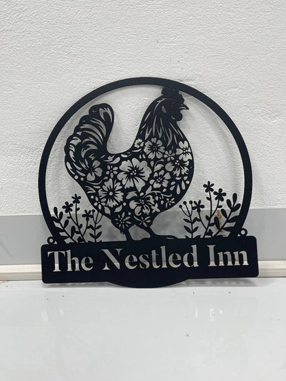 Personalized Floral Chicken Coop Sign, Hen House Sign, Farm Metal Decor, Metal Chicken Coop Sign, Custom Farm Sign