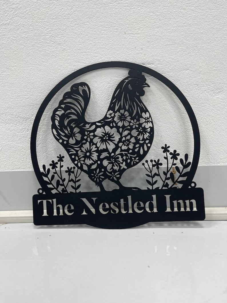 Personalized Floral Chicken Coop Sign, Hen House Sign, Farm Metal Decor, Metal Chicken Coop Sign, Custom Farm Sign