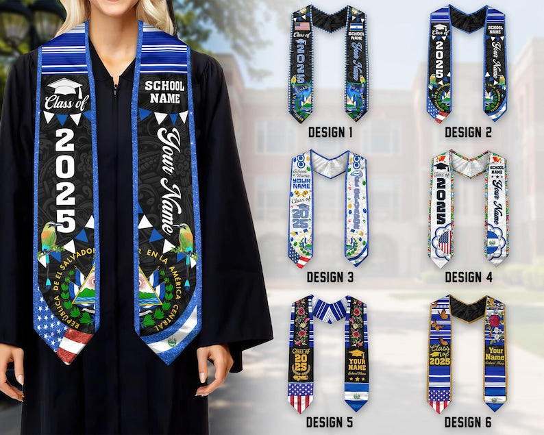 Custom Salvadorans American Flag Graduation Sash 2025, El Salvador Graduation Stole 2025, Salvadorans Graduation Sash, Graduation Stole 2025